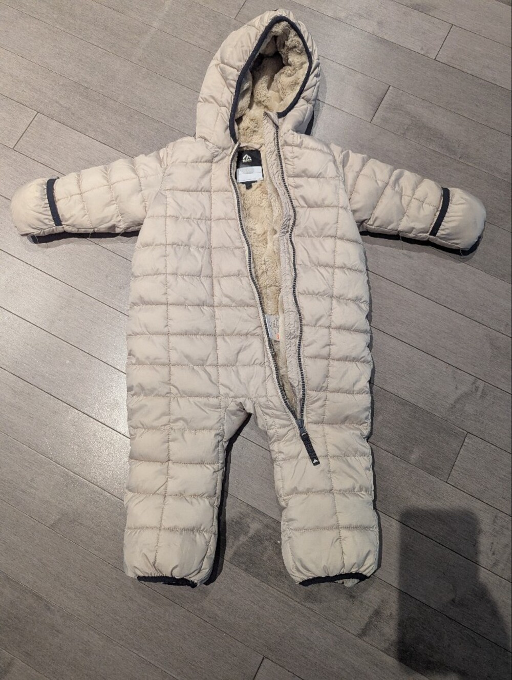 Infant Cream Quilted Puffer Snowsuit with Sherpa Lining